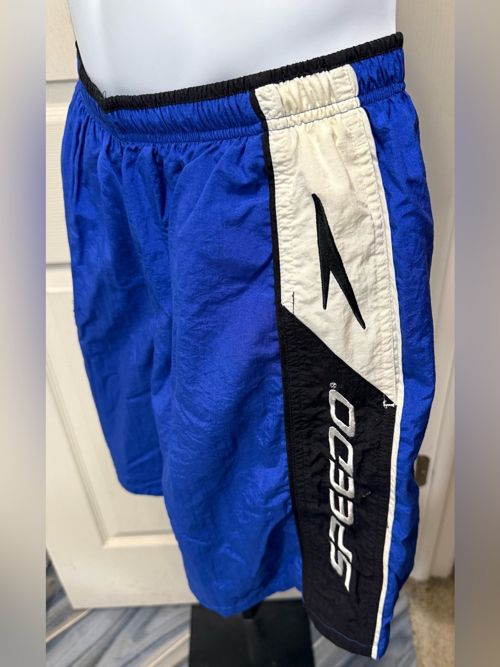 Speedo Waterproof Pocket Blue Black White Mesh-Lined Swim Shorts